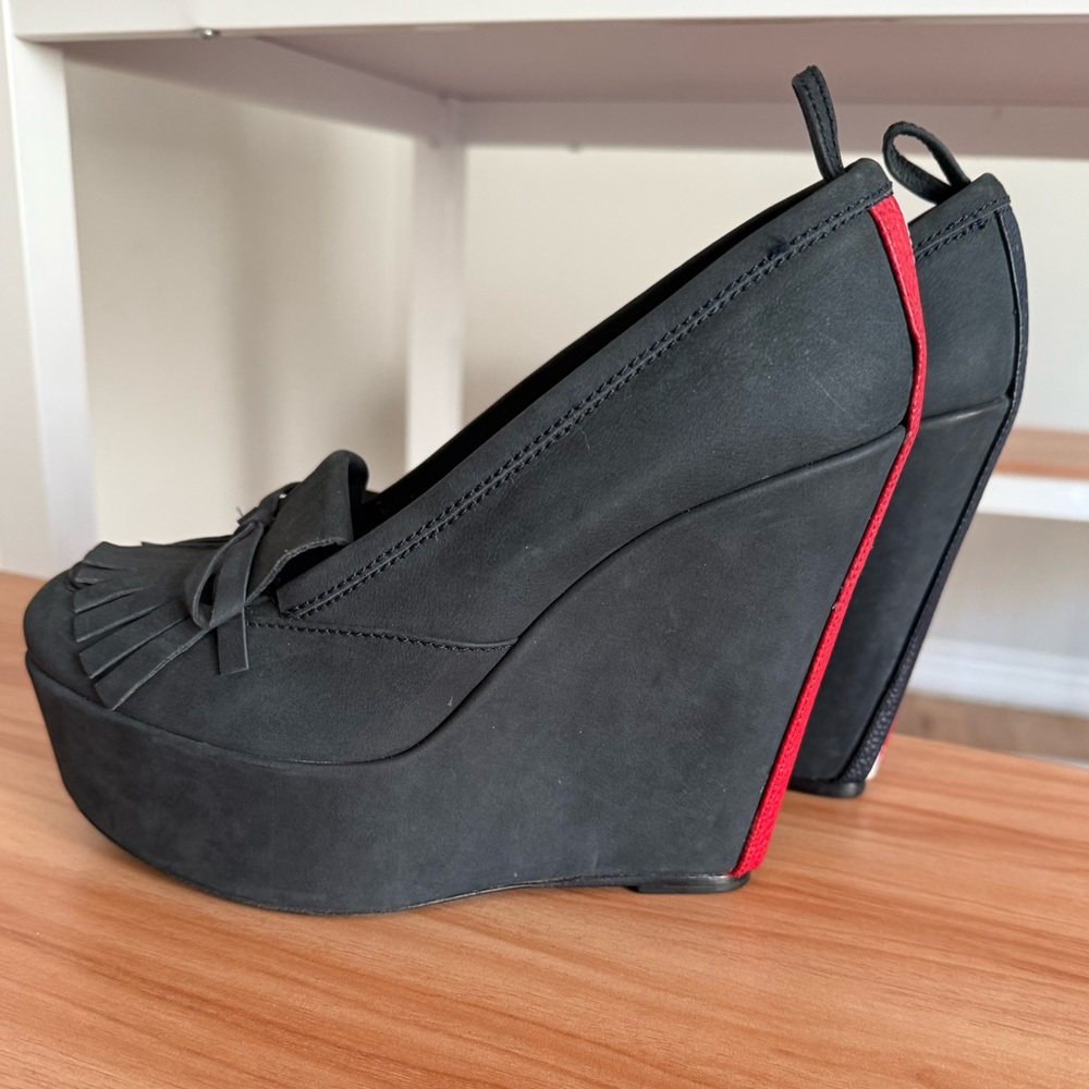 Black Fleece Thom Browne x Brooks Brothers Mod Blue Suede Leather Wedge Loafers - Picture 13 of 14